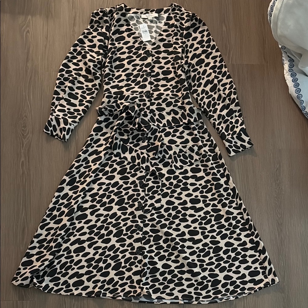 LOFT Black and Tan Animal Print Dress